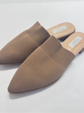 STEVEN New York Valdez Knit Pointed Toe Mules Tan NWOT Size 8.5